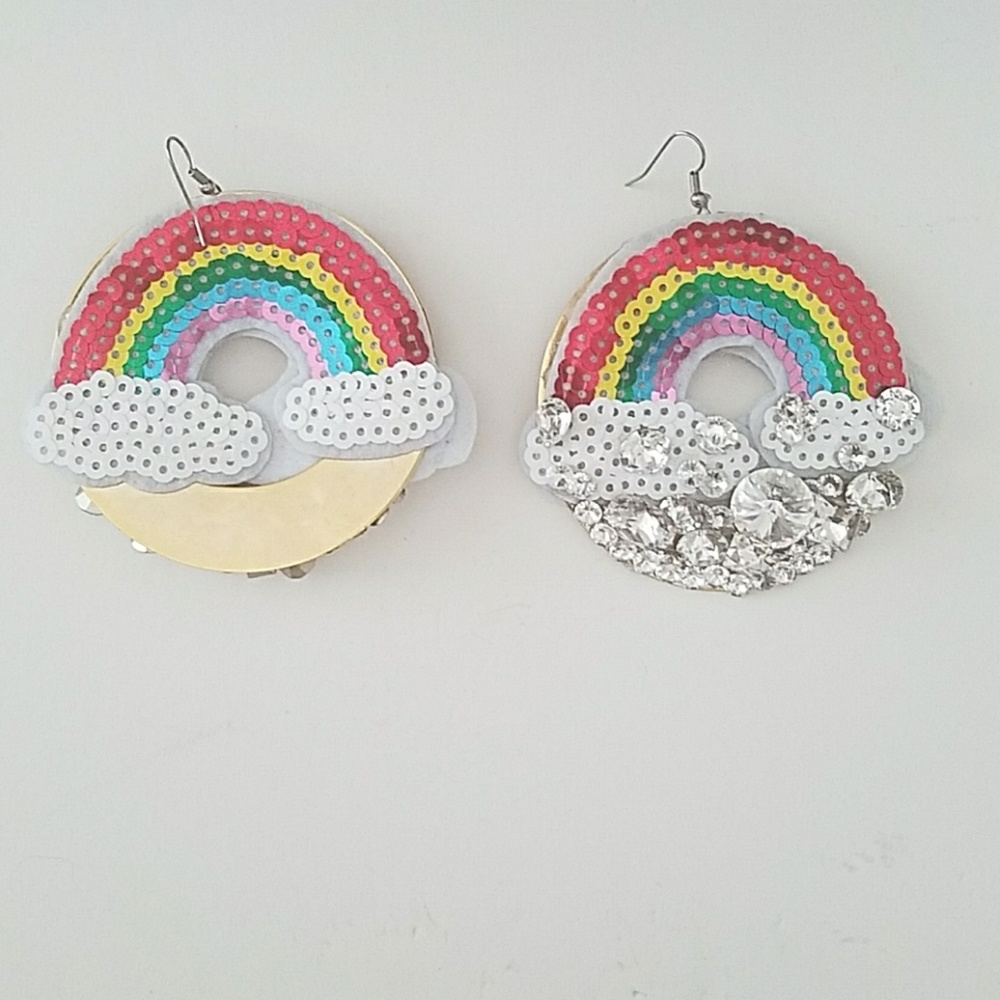 Sequin Rhinestone Rainbow Earrings - image 4